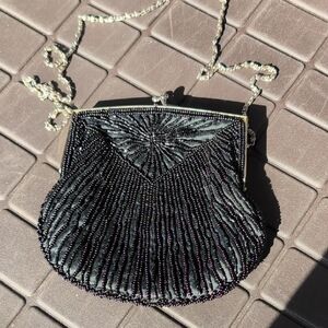 La Regale Elegant Vintage Black Beaded Kisslock Evening Bag Made In Macau
